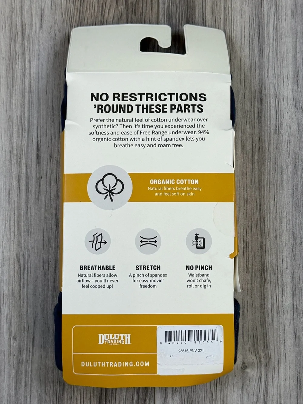 Duluth Trading Free Range Organic Cotton Boxer Briefs Navy Mens 2XL 44-46 NEW